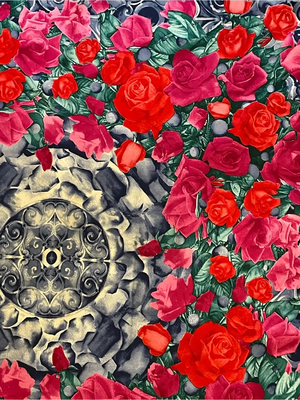 Stunner Christian Dior Silk Scarf Besutiful Red Rose Print 34 In Excellent Cond
